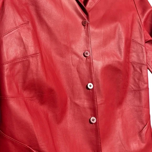 Lafayette 148 New York Lambskin Leather Button‎ Up Shacket Red Women's Size 8 - Picture 5 of 11
